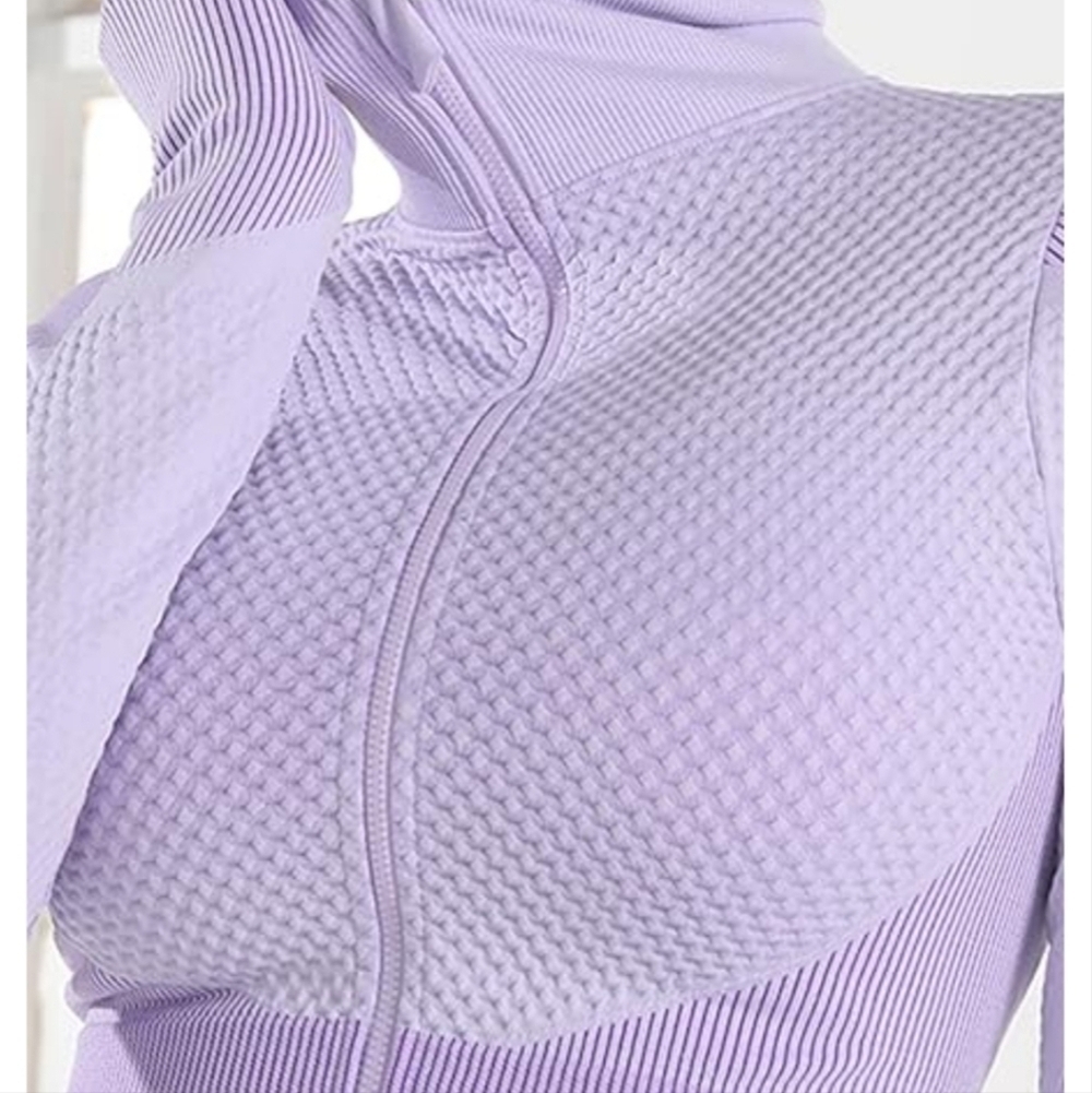 NEW Countouring Gym Yoga Outfit Colorblock Zip Up Sport Jacket Crop L - Picture 6 of 10